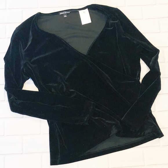 J. Crew Factory Tops - NWT J. Crew Factory Black Velvet Wrap Top
